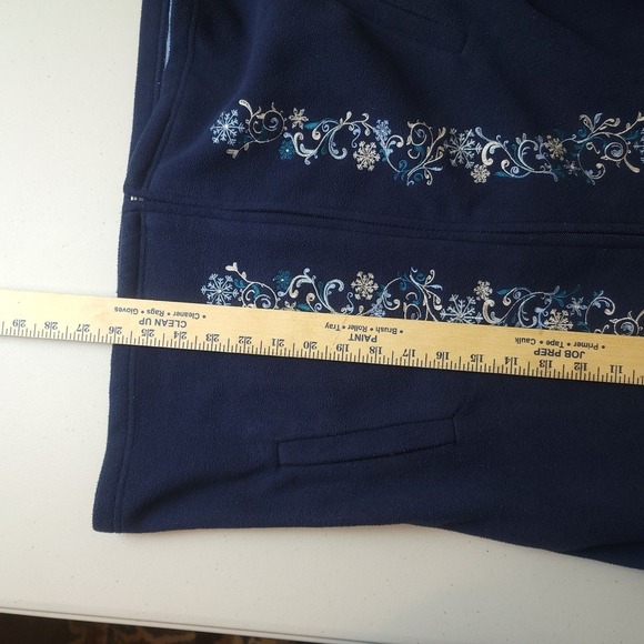 Denim & Co Fleece Jacket Womens L Navy Blue Embroidered Snowflake Zip Excellent - Picture 7 of 7
